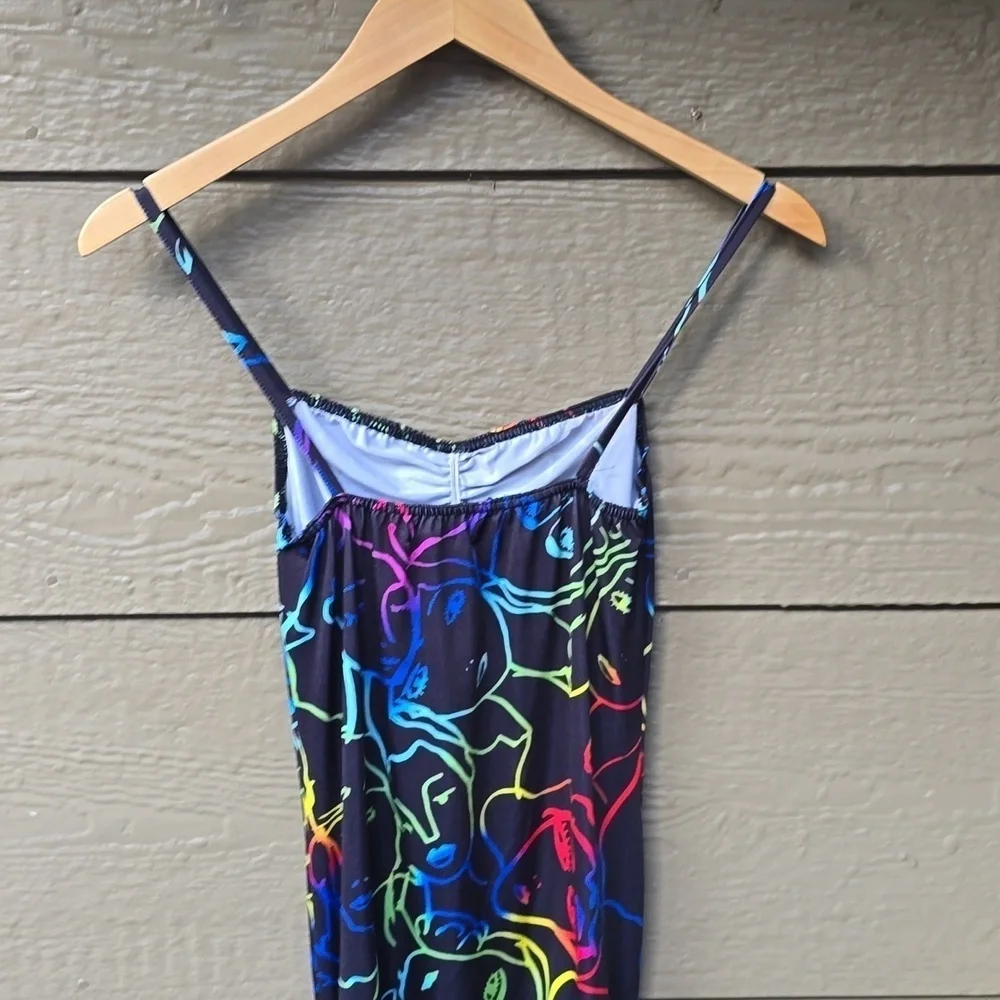 PrettyLittleThing Multi Abstract Face Print Slinky Ruched Side Bodycon Dress 6 - Picture 9 of 11